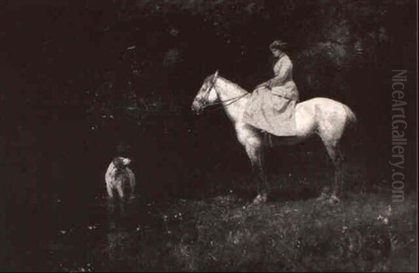 Woman On Horseback With Dog Oil Painting by George Inness Jr.