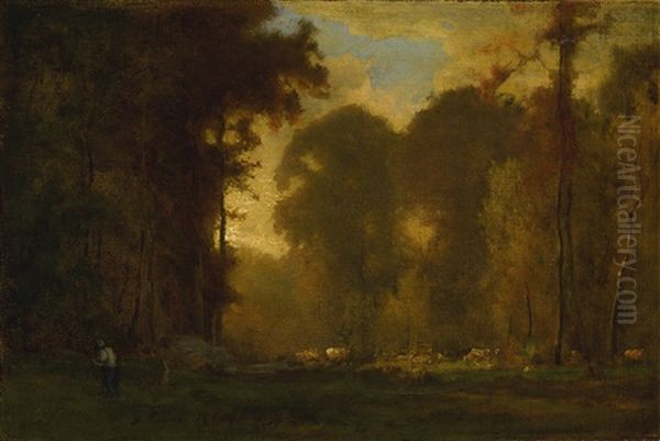 Autumn Sunset Oil Painting by George Inness