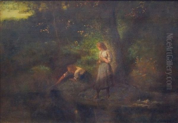 Girls Fishing Oil Painting by George Inness