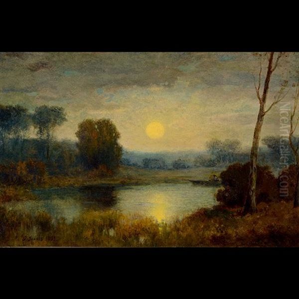 Sunset Landscape With A Quiet Pond Oil Painting by George Inness