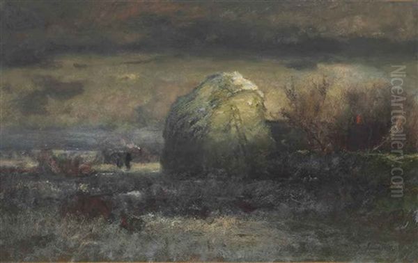 A Snowy Haystack Oil Painting by George Inness