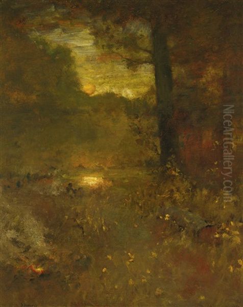 Landscape At Sundown; The Close Of Day (the Veteran's Return) Oil Painting by George Inness