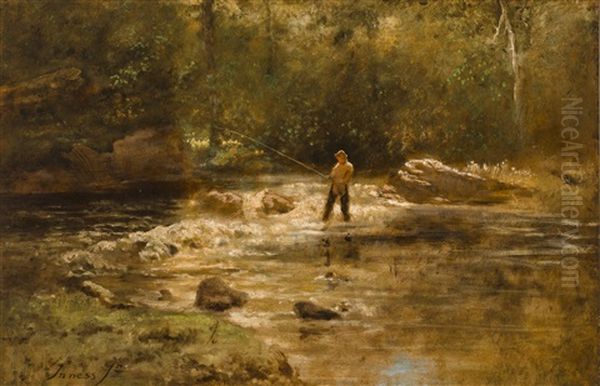 Gentleman Fishing Oil Painting by George Inness