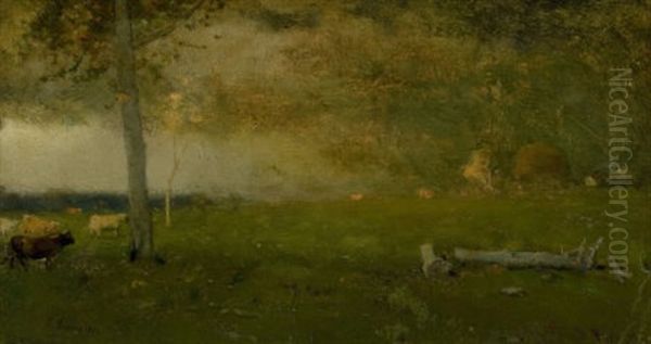 Landscape (cattle In Storm) Oil Painting by George Inness