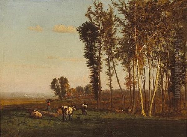 Landscape With Cattle Grazing Oil Painting by George Inness