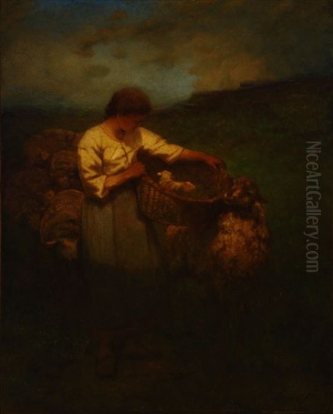 The Newborn, A Shepherdess With Flock Oil Painting by George Inness