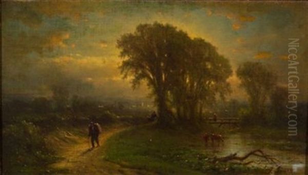 Traveler On A Country Road, Dusk by George Inness