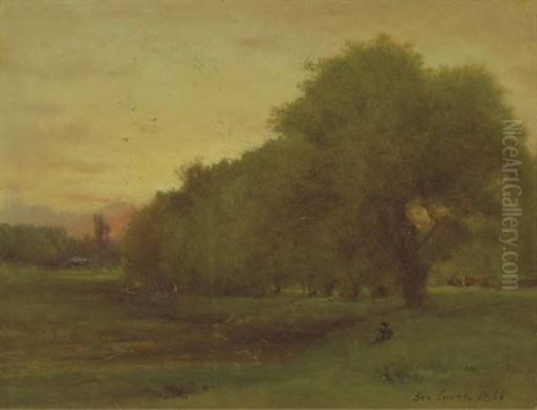 Landscape (+ Landscape Study, Verso) Oil Painting by George Inness