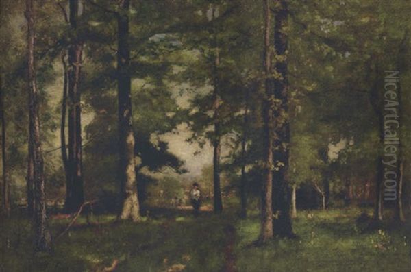 Opening In The Woods With Figure Oil Painting by George Inness