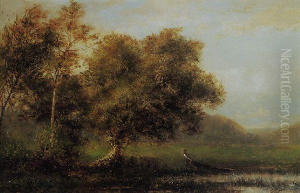 A Man Pulling A Boat To Shore Oil Painting by George Inness