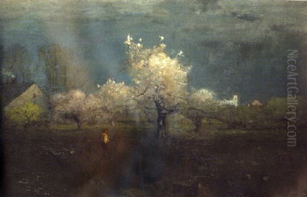 Apple Orchard, Spring Showers Oil Painting by George Inness