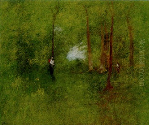 Interior Of A Wood Oil Painting by George Inness