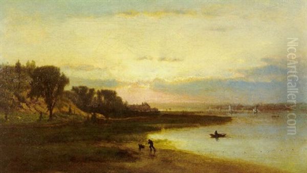 Fishing On The Hudson Oil Painting by George Inness