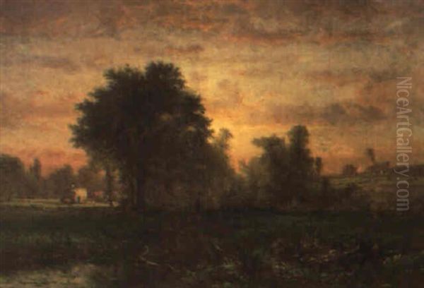 Farm At Sundown Oil Painting by George Inness