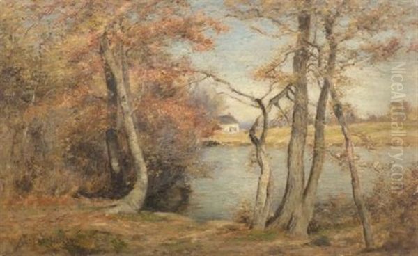 Lakeside Landscape, Autumn Oil Painting by Albert Babb Insley