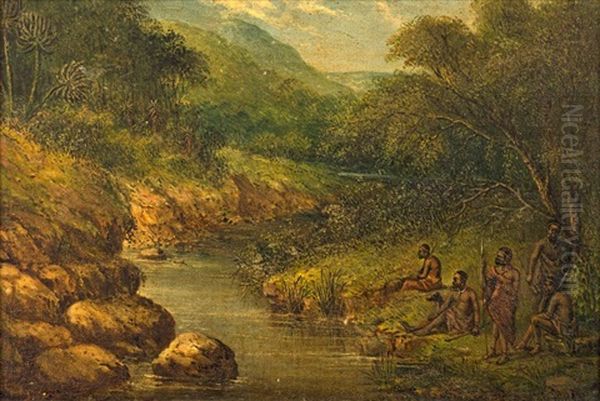 Hunters By A Stream Oil Painting by Frederick Timpson I'Ons