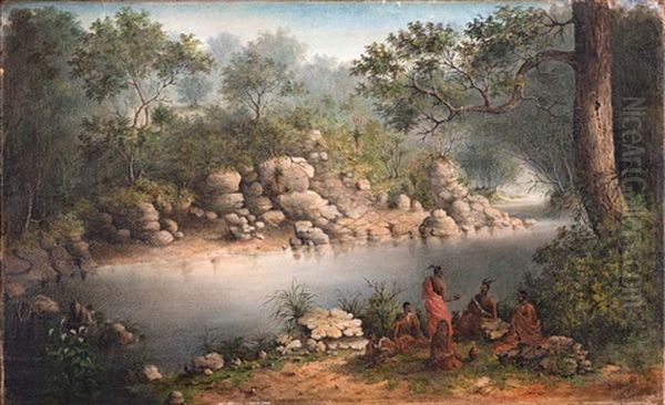 Chiefs In Council At The Kariega River Oil Painting by Frederick Timpson I'Ons