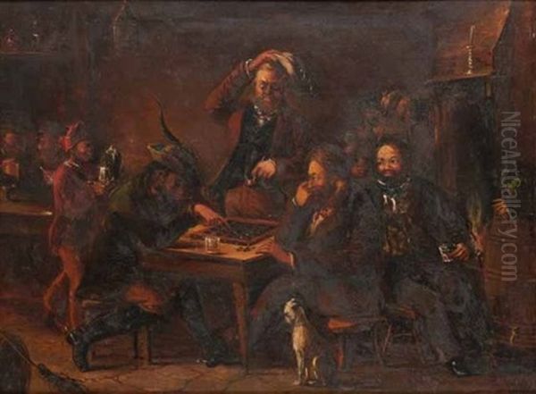 Game Around The Table Oil Painting by Frederick Timpson I'Ons