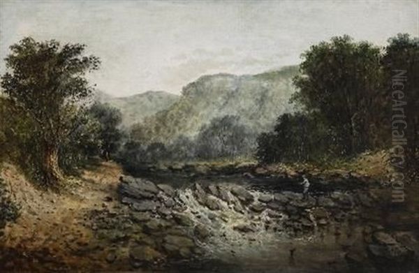 A Fisherman In An Extensive Landscape Oil Painting by Frederick Timpson I'Ons