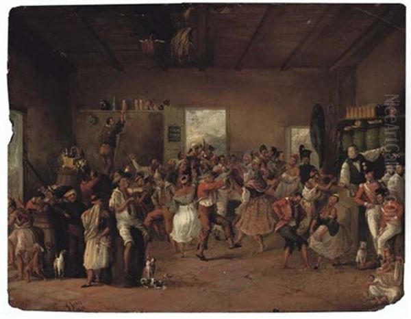 Canteen Scene During The Frontier Wars, Hottentots Dancing And Members Of The Cape Mounted Rifles And Imperial Troops Enjoying The Spectacle by Frederick Timpson I'Ons