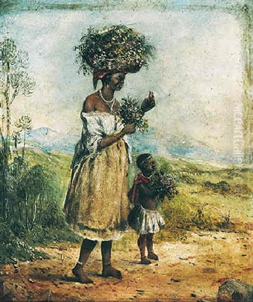 A Native Woman And Child With Flowers Oil Painting by Frederick Timpson I'Ons