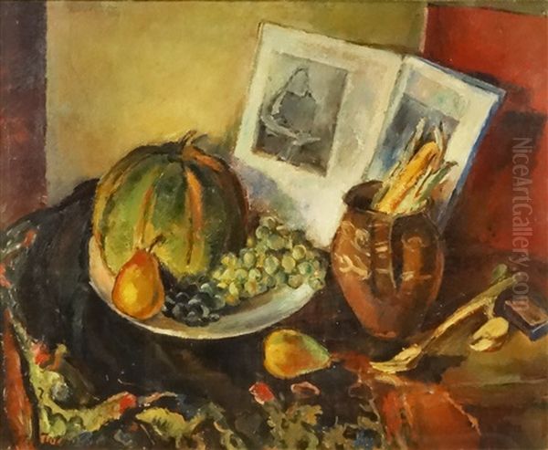 Still Life With Art Album Oil Painting by Petre Iorgulescu Yor