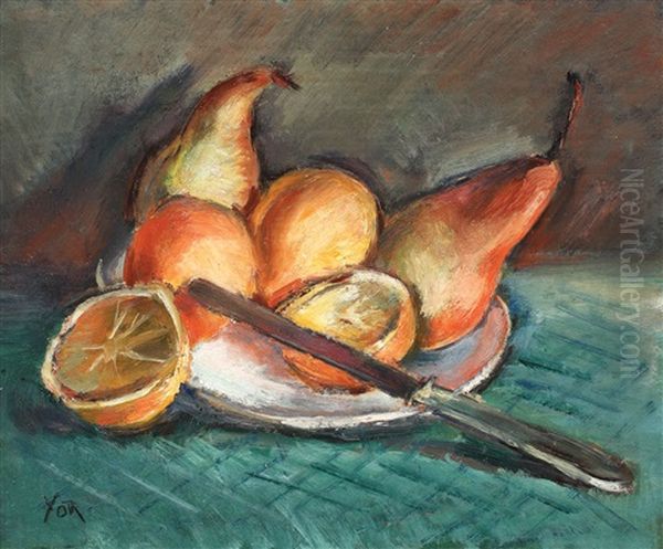 Natura Statica Cu Pere Si Portocale Oil Painting by Petre Iorgulescu Yor