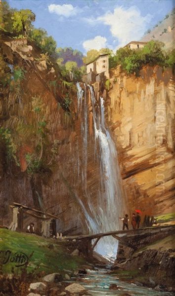 Cascata Di Moltrasio Con Figure Oil Painting by Carlo Iotti