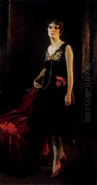 Black, Red And Gold - Edith Boyden Crocker Ipsen (mrs. Ernest Ludwig Ipsen) Oil Painting by Ernest Ludwig Ipsen