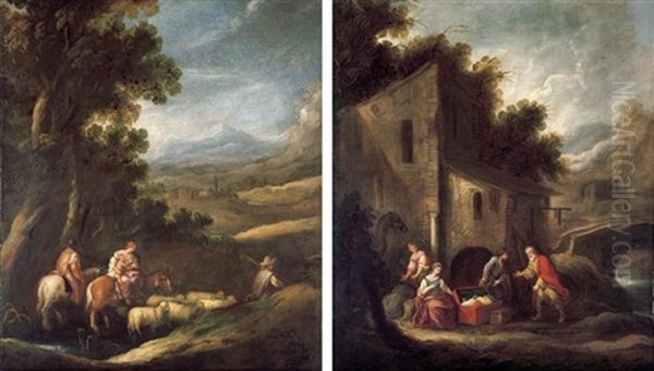 Jacob And His Household Journeying To Meet Esau (+ Laban Searching For The Images Of Jacob As Secreted By Rachel; Pair) Oil Painting by Ignacio de Iriarte