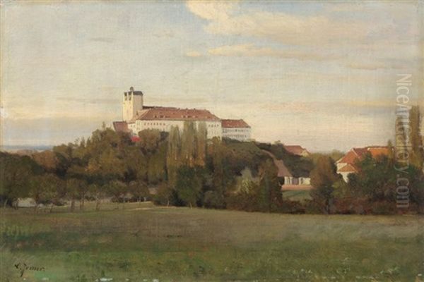 Baumbestandene Landschaft Mit Kloster Oil Painting by Carl Irmer