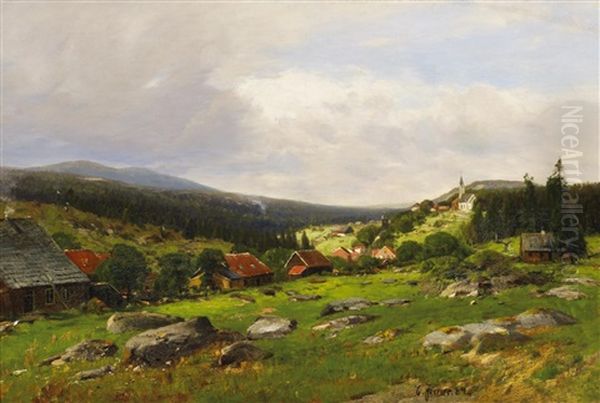 Dorflandschaft Im Harz(?) Oil Painting by Carl Irmer