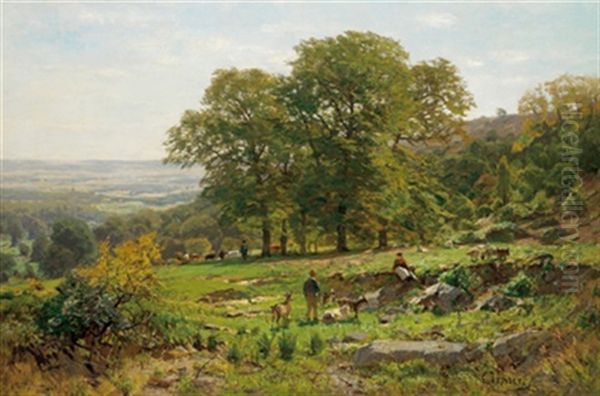 Die Jungen Ziegenhirten Vor Weiter Landschaft Oil Painting by Carl Irmer