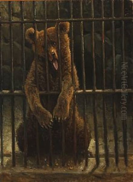 A Bear Behind Bars Oil Painting by Valdemar Henrik Nicolaj Irminger