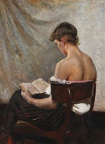 Back Turned Female Model Oil Painting by Valdemar Henrik Nicolaj Irminger