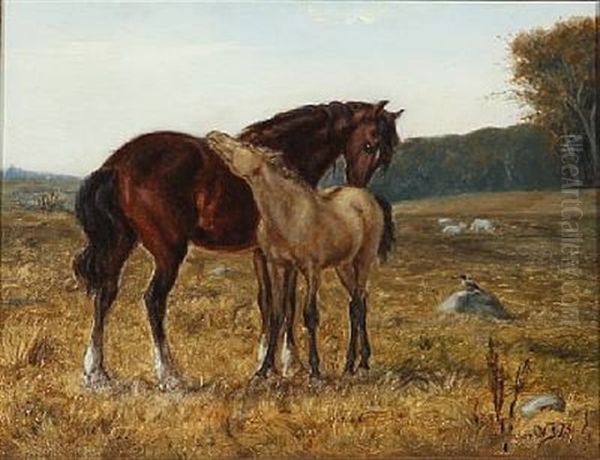 A Horse And A Foal Oil Painting by Valdemar Henrik Nicolaj Irminger