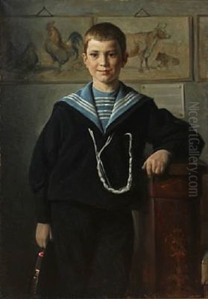 Portrait Of A Boy In A Sailor Suit Oil Painting by Valdemar Henrik Nicolaj Irminger