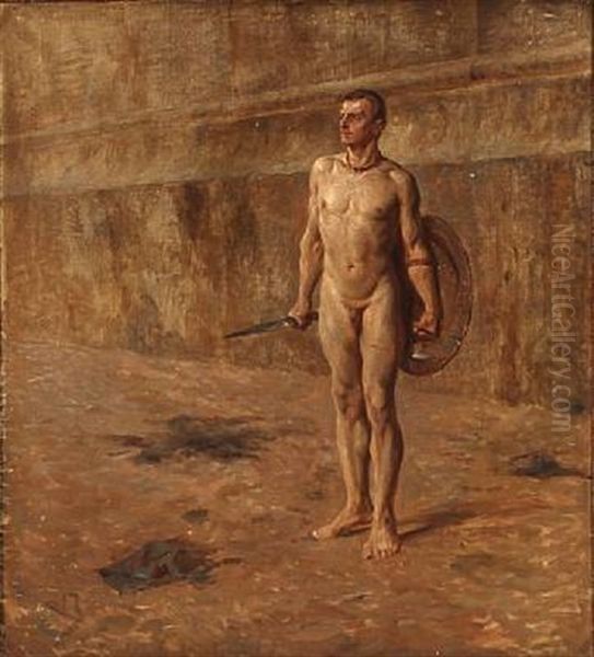 A Gladiator In An Arena Oil Painting by Valdemar Henrik Nicolaj Irminger