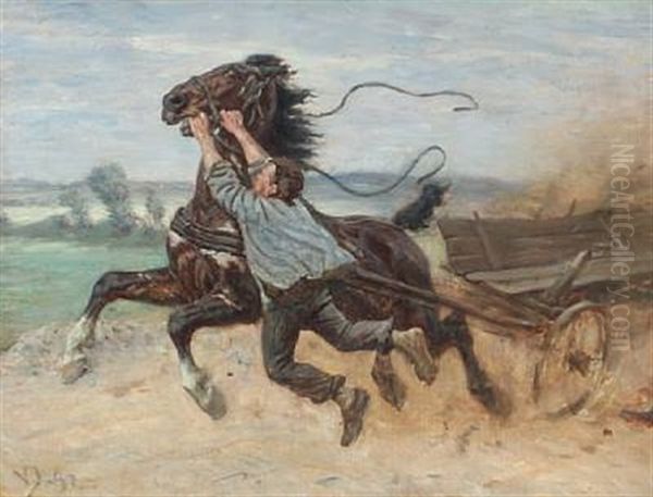 Runaway Horse Oil Painting by Valdemar Henrik Nicolaj Irminger