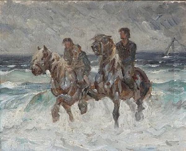 Soren Kanne And Ole Jensen Jyde The Captain Of The Lost Ship Benthe Marie (preliminary Study) Oil Painting by Valdemar Henrik Nicolaj Irminger