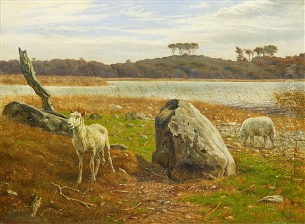 Strandlandskap Med Far Oil Painting by Valdemar Henrik Nicolaj Irminger