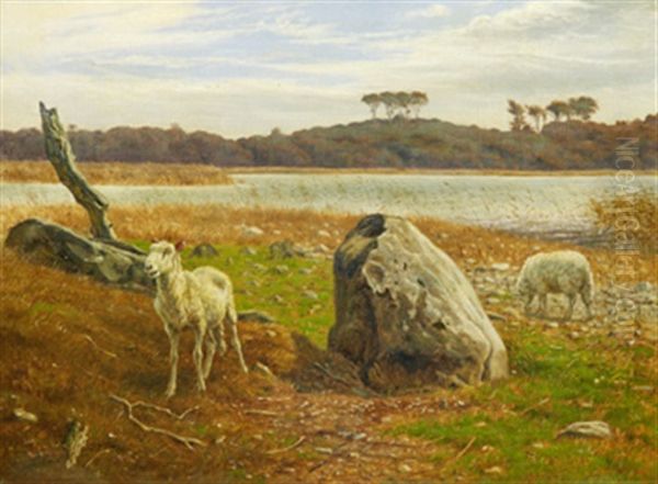 Strandlandskap Med Far Oil Painting by Valdemar Henrik Nicolaj Irminger