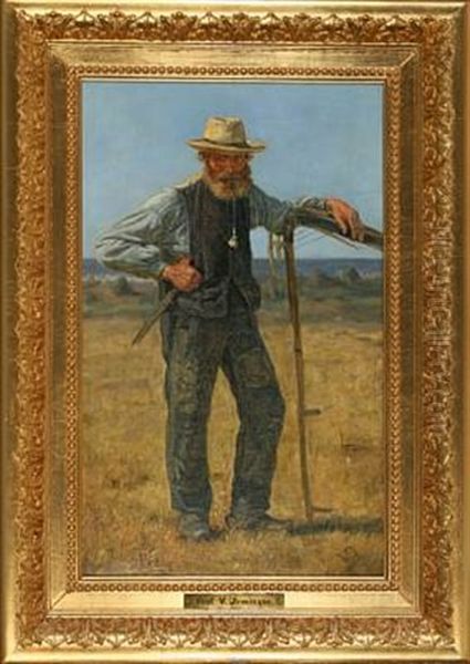 Farmer With Scythe Oil Painting by Valdemar Henrik Nicolaj Irminger