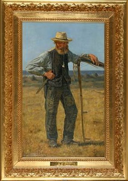 Farmer With Scythe Oil Painting by Valdemar Henrik Nicolaj Irminger