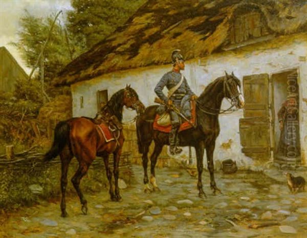 En Dragon Sporger Om Vej, Valdemar Slot Oil Painting by Valdemar Henrik Nicolaj Irminger