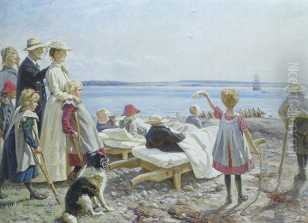 Motiv Fra Kysthospitalet Pa Refnaes, Juli 1907 Oil Painting by Valdemar Henrik Nicolaj Irminger