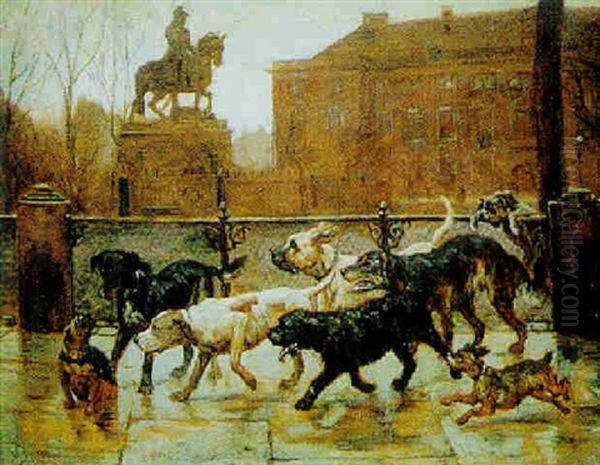 Hunde I Kobenhavn Oil Painting by Valdemar Henrik Nicolaj Irminger