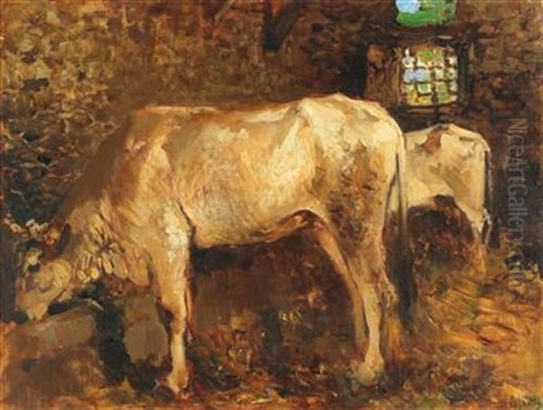 In The Cowshed Oil Painting by Vincenzo Irolli