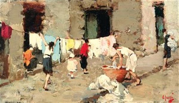 The Washerwomen Oil Painting by Vincenzo Irolli