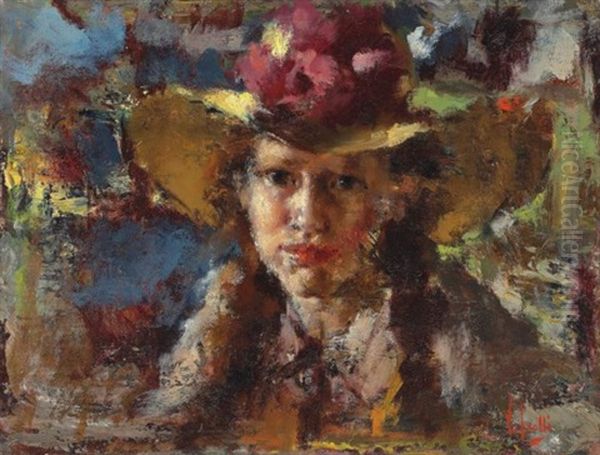 Portrait Of A Young Lady With A Hat Oil Painting by Vincenzo Irolli